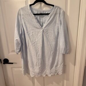 CROFT & BARROW TUNIC 3/4 SLeeve FLORAL EMBROIDERY Blue WHITE Stripe‎ TOP 1X